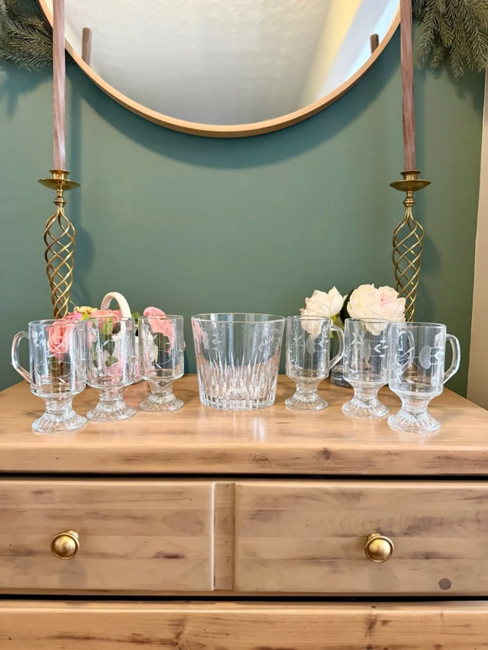Princess House Heritage Footed Irish Coffee Mug & Ice Bucket